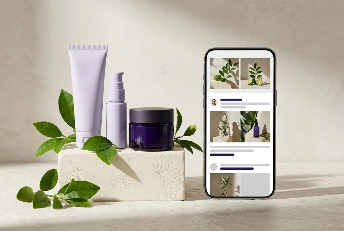 AI-generated botanical skincare social campaign concept